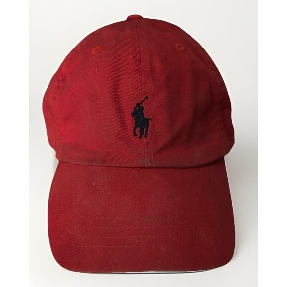 Polo Ralph Lauren Red Adjustable Strap Back Baseball Cap Blue Pony Logo - Picture 1 of 8